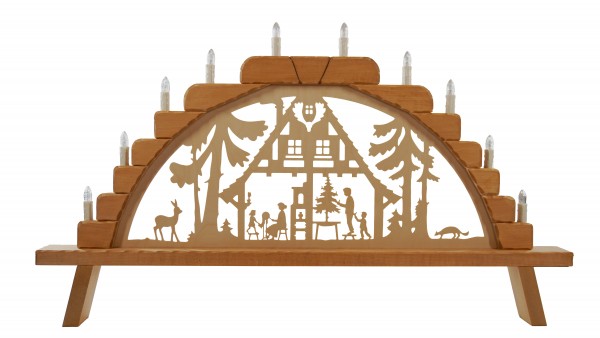 Schwibbogen groß (10fla.) "Waldhaus" 87 x 49 cm, teak
