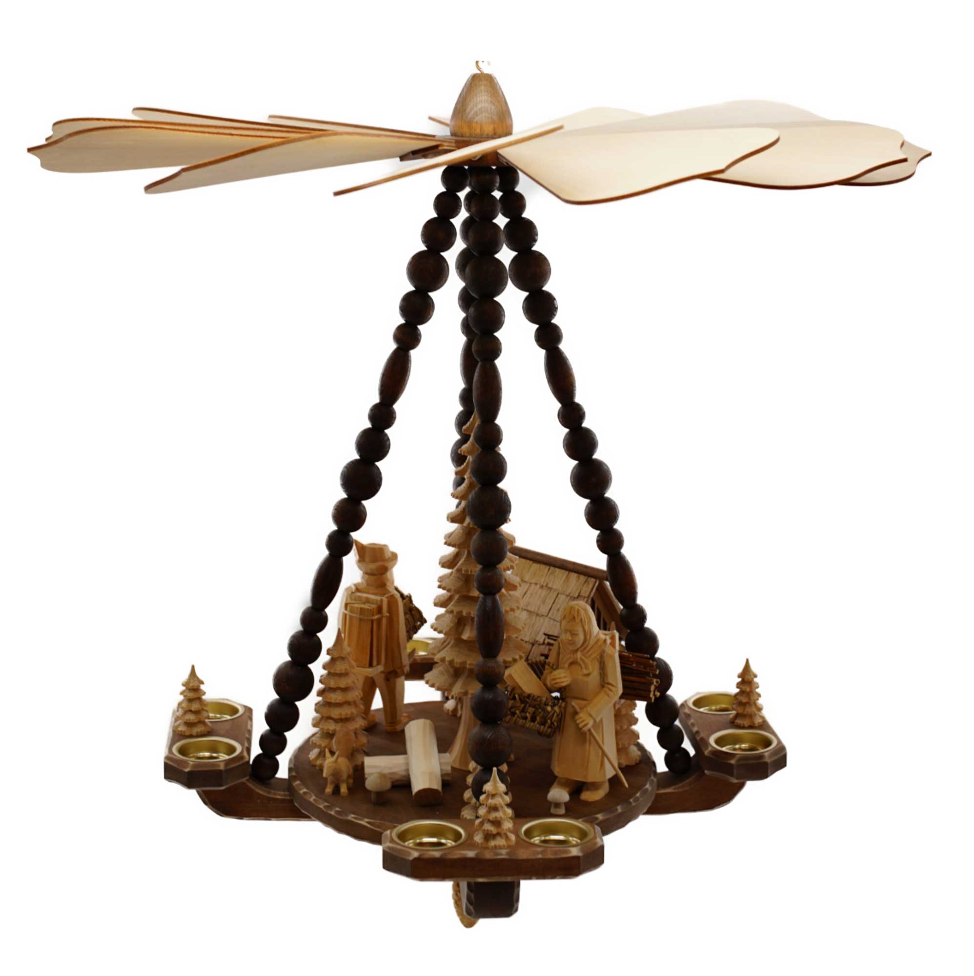 Deckenpyramide gro, Dm 63 cm, Hhe ca. 62 cm, Natur, Waldleute mit Futterkrippe, Nr.: 17.518 | 619,00 