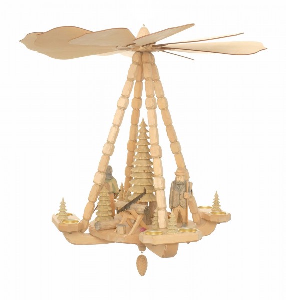 Deckenpyramide groß, Waldleute mit Sägebock, Dm 63 cm, Höhe ca. 62 cm