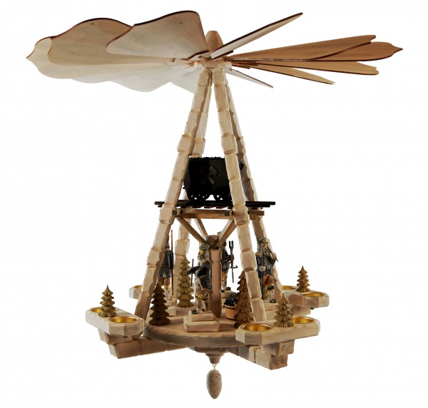 Deckenpyramide groß, weiß/grau / Bergmänner, Dm 63 cm, Höhe ca. 62 cm