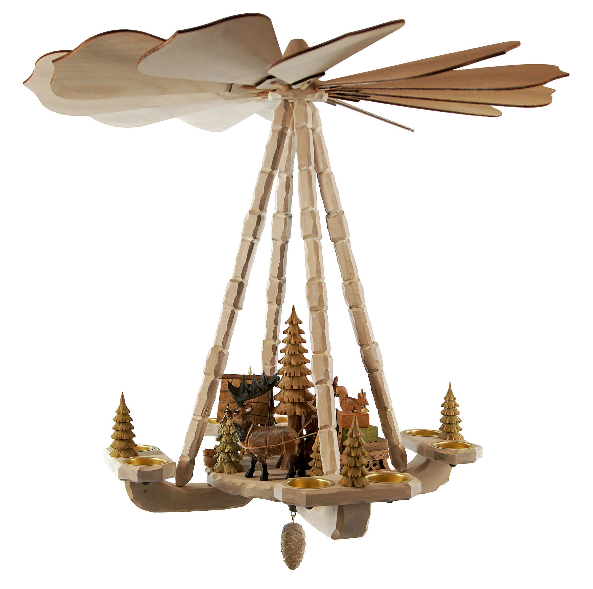 Deckenpyramide mittelgro, Rentier - Schlitten, Dm 58 cm, Hhe ca. 53 cm, Schnitzkette grau/ wei, Nr.: Z17.220-GW | 524,00 