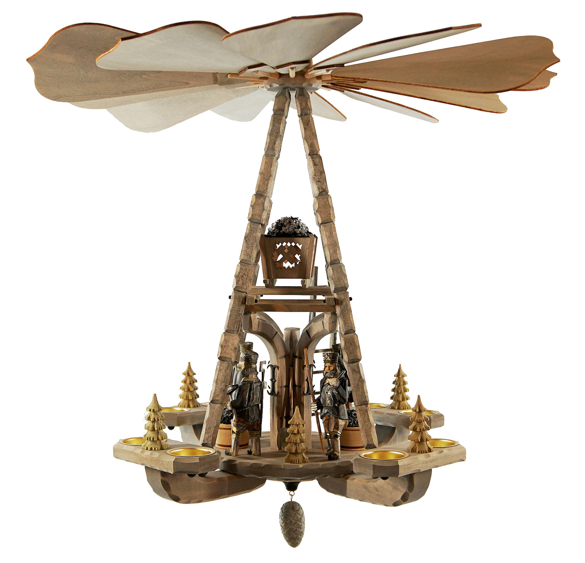 Deckenpyramide mittelgro, grau mit Bergmnner und geschnitzter Kette, Nr.: Z17.223-G | 592,00 