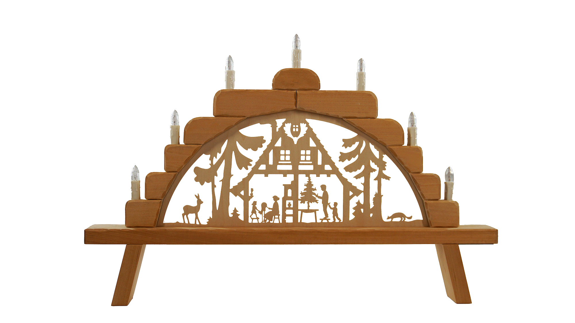 Schwibbogen klein (7-flammig) "Waldhaus" ca. 67 x 44 cm, Nr.: 41.305 | 130,00 