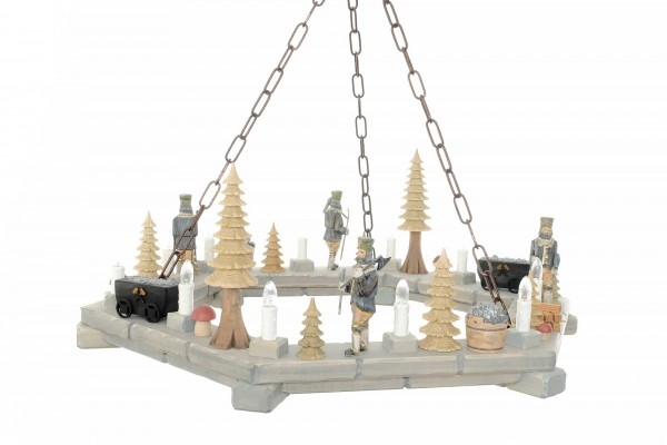 Lichterkranz grau, elektr. beleuchtet, Bergmänner, Dm 60cm