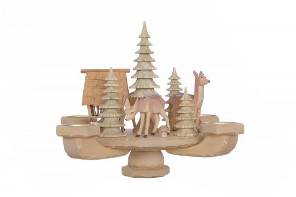 Tischleuchter geschnitzt Rehe, ca. 26 x 26 x 24 cm
